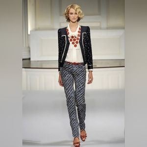 $2,400 Oscar de la Renta Tie Dye Chain Denim Jeans BLUE